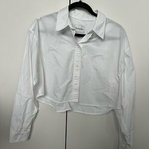 Sunday Best Cotton White Crop Button Up Collared Blouse